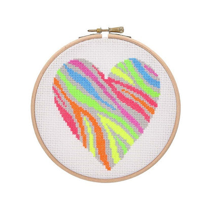 Anchor Neon Zebra Heart Counted Cross Stitch Kit