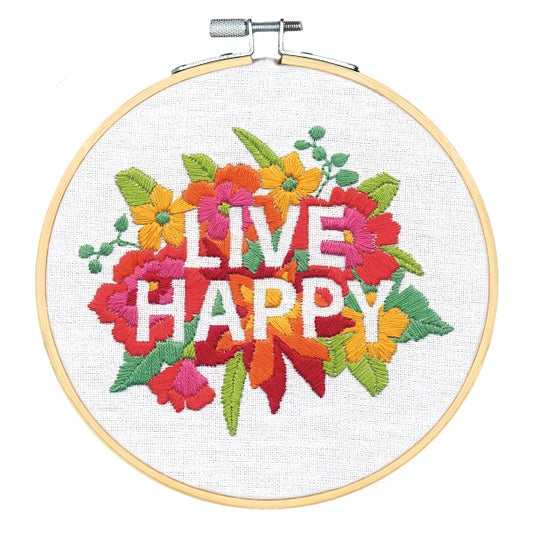 Live Happy Embroidery Kit with Hoop