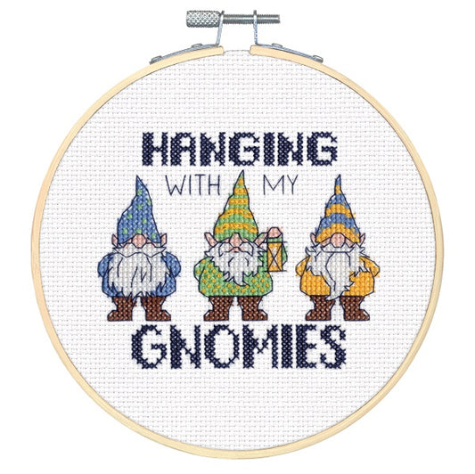 Gnomies Counted Cross Stitch Kit with Hoop