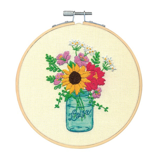 Floral Jar Embroidery Kit with Hoop