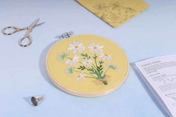 Daisies Embroidery Kit with Hoop kosse nanat khar kosse 