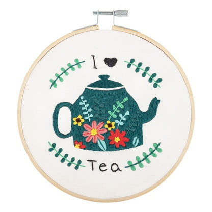 I Love Tea Embroidery Kit with Hoop