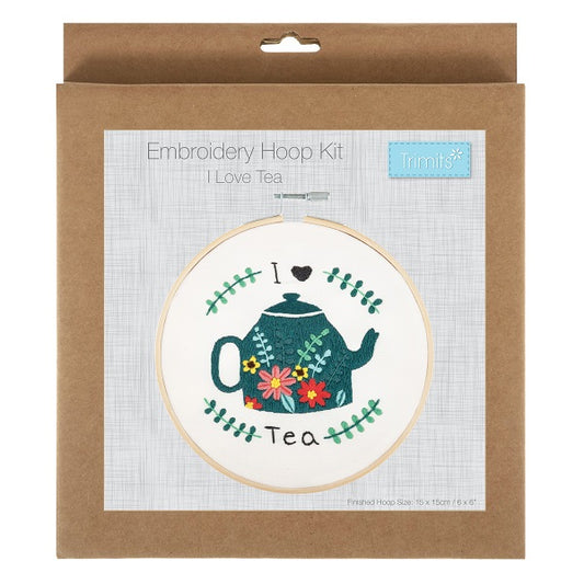 I Love Tea Embroidery Kit with Hoop