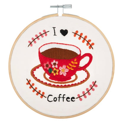 I Love Coffee Embroidery Kit with Hoop