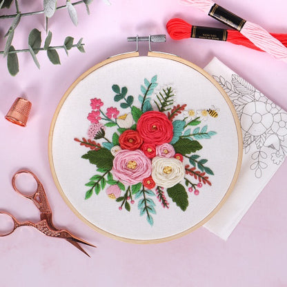 Rose Embroidery Kit with Hoop